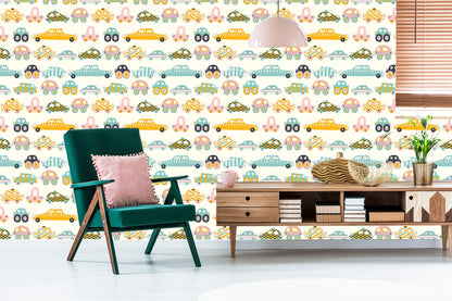 Wallpaper For Children - Colorful Toy Cars Like From Cartoons