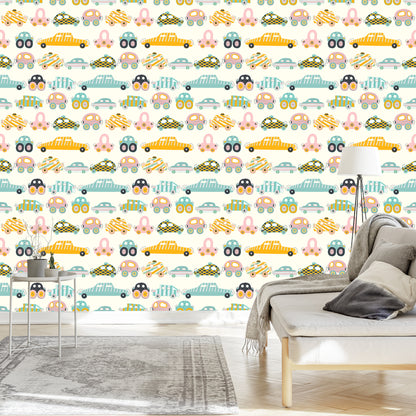 Wallpaper For Children - Colorful Toy Cars Like From Cartoons