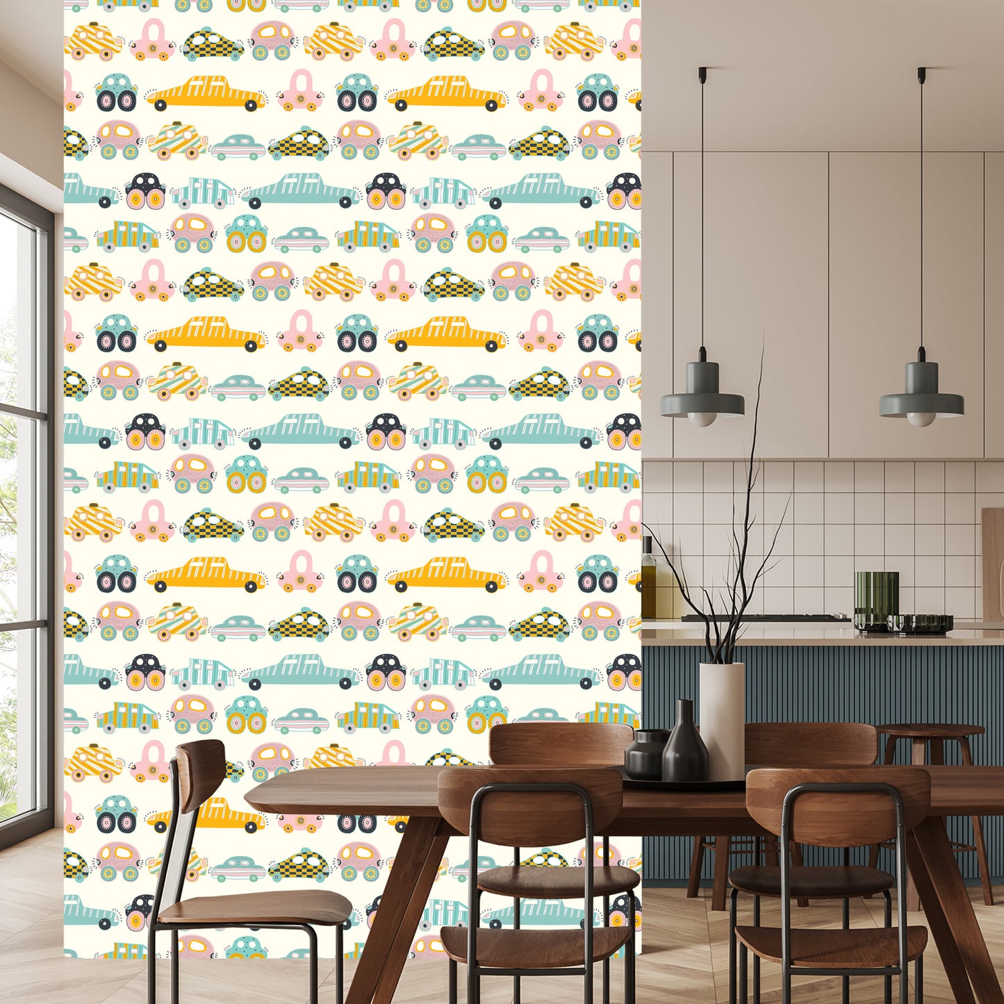 Wallpaper For Children - Colorful Toy Cars Like From Cartoons