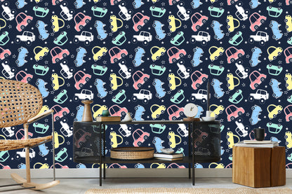 Wallpaper In Colorful Star Cars Children's Room