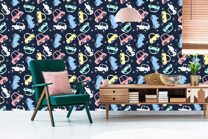 Wallpaper In Colorful Star Cars Children's Room