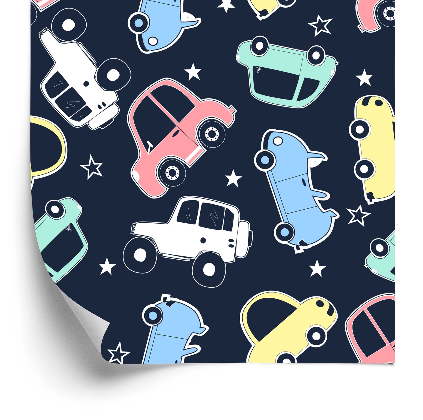 Wallpaper In Colorful Star Cars Children's Room
