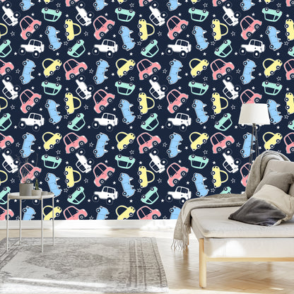 Wallpaper In Colorful Star Cars Children's Room