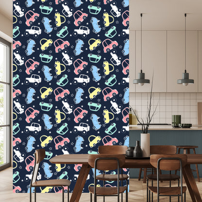 Wallpaper In Colorful Star Cars Children's Room