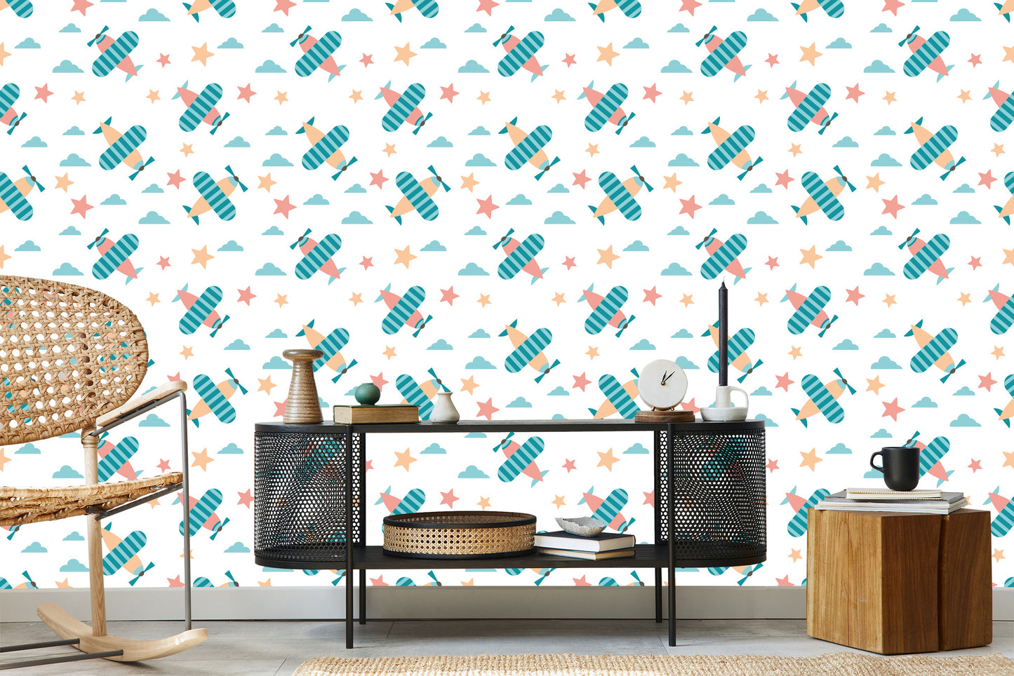 Wallpaper For Children, Colorful Star Clouds Airplanes