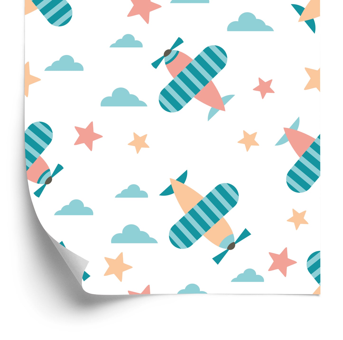 Wallpaper For Children, Colorful Star Clouds Airplanes
