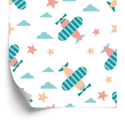 Wallpaper For Children, Colorful Star Clouds Airplanes
