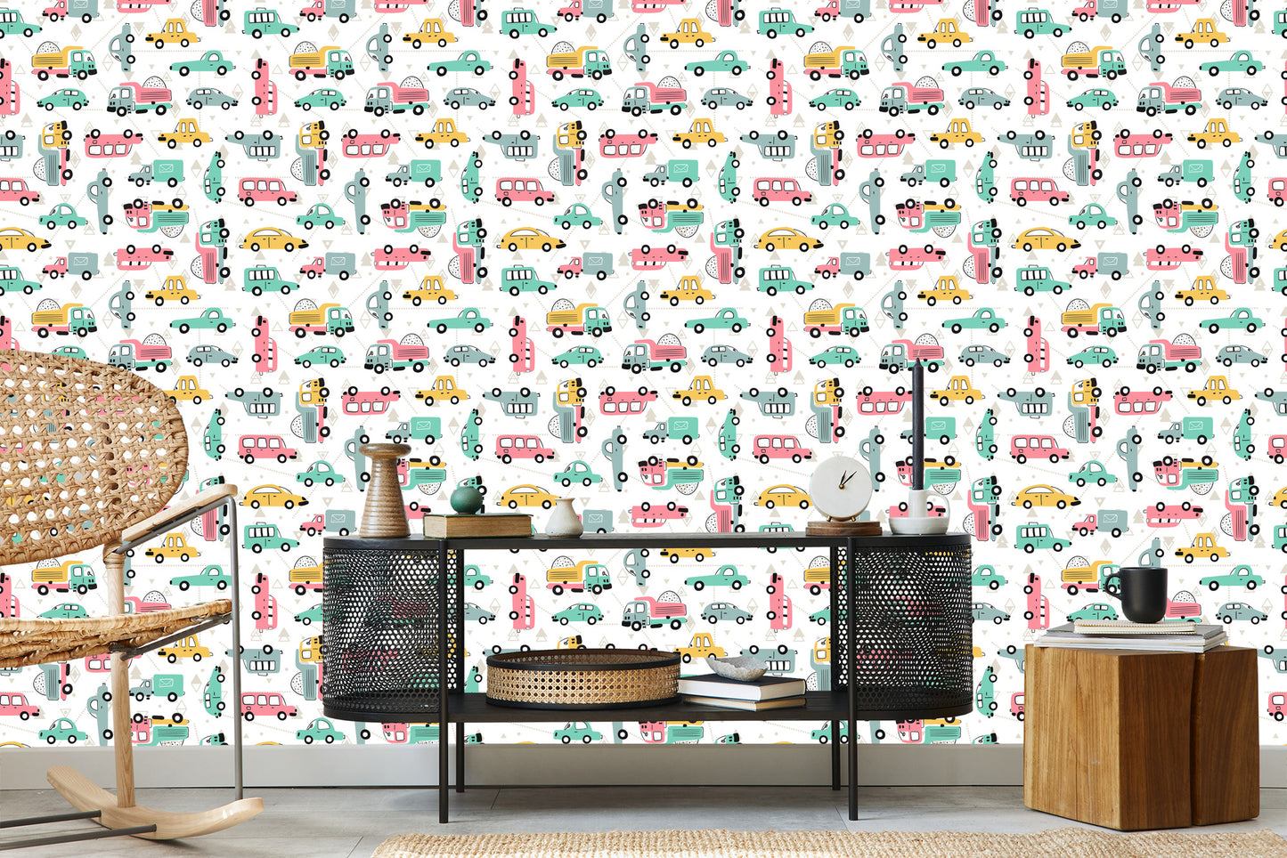 Wallpaper Children's Colorful Cars Road Signs
