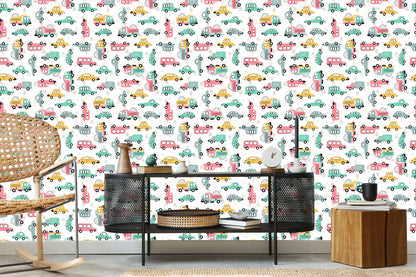 Wallpaper Children's Colorful Cars Road Signs