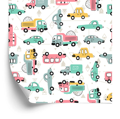 Wallpaper Children's Colorful Cars Road Signs