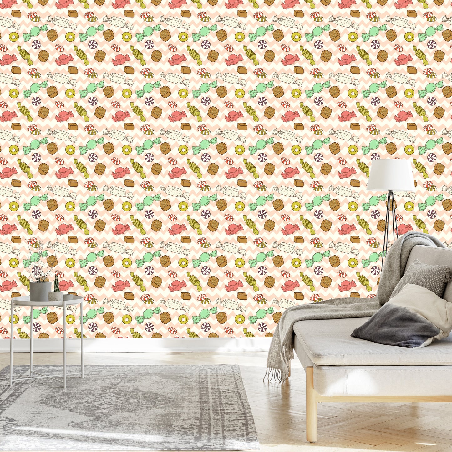 Wallpaper Candies On The Zigzag Background