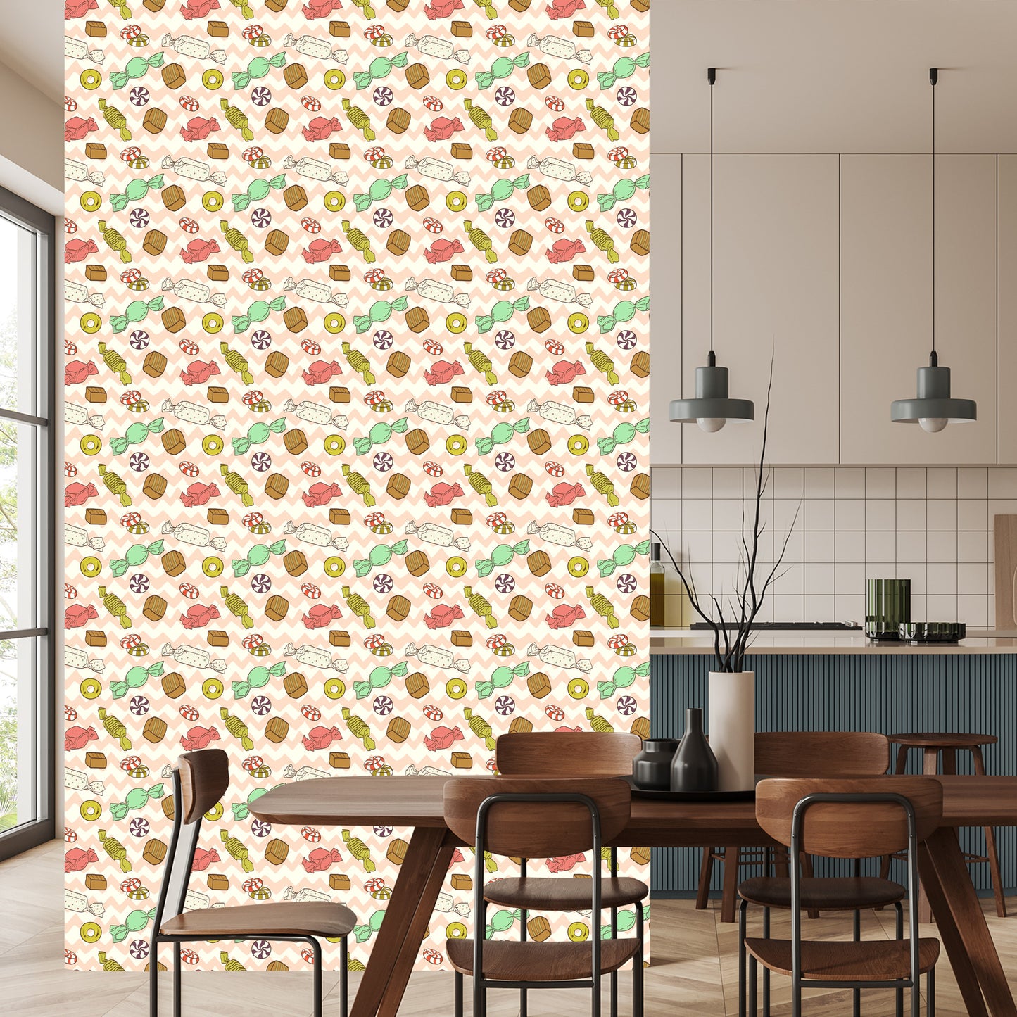 Wallpaper Candies On The Zigzag Background