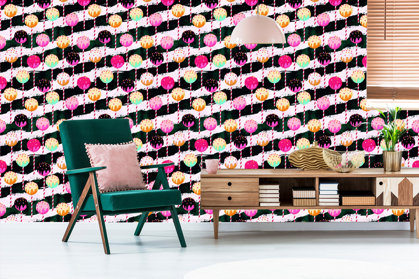 Wallpaper Colorful Lollipops On A Zigzag Background