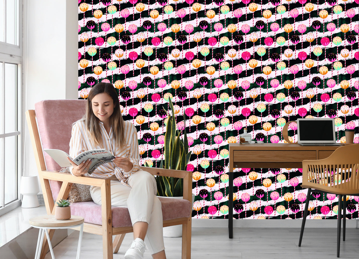 Wallpaper Colorful Lollipops On A Zigzag Background
