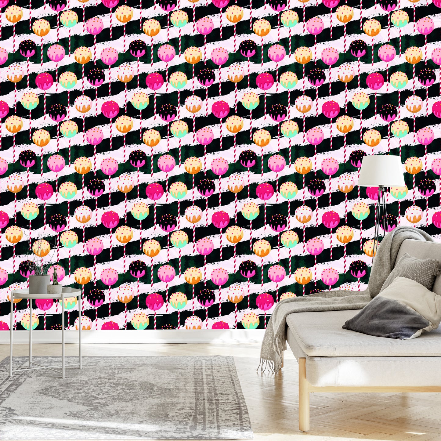 Wallpaper Colorful Lollipops On A Zigzag Background