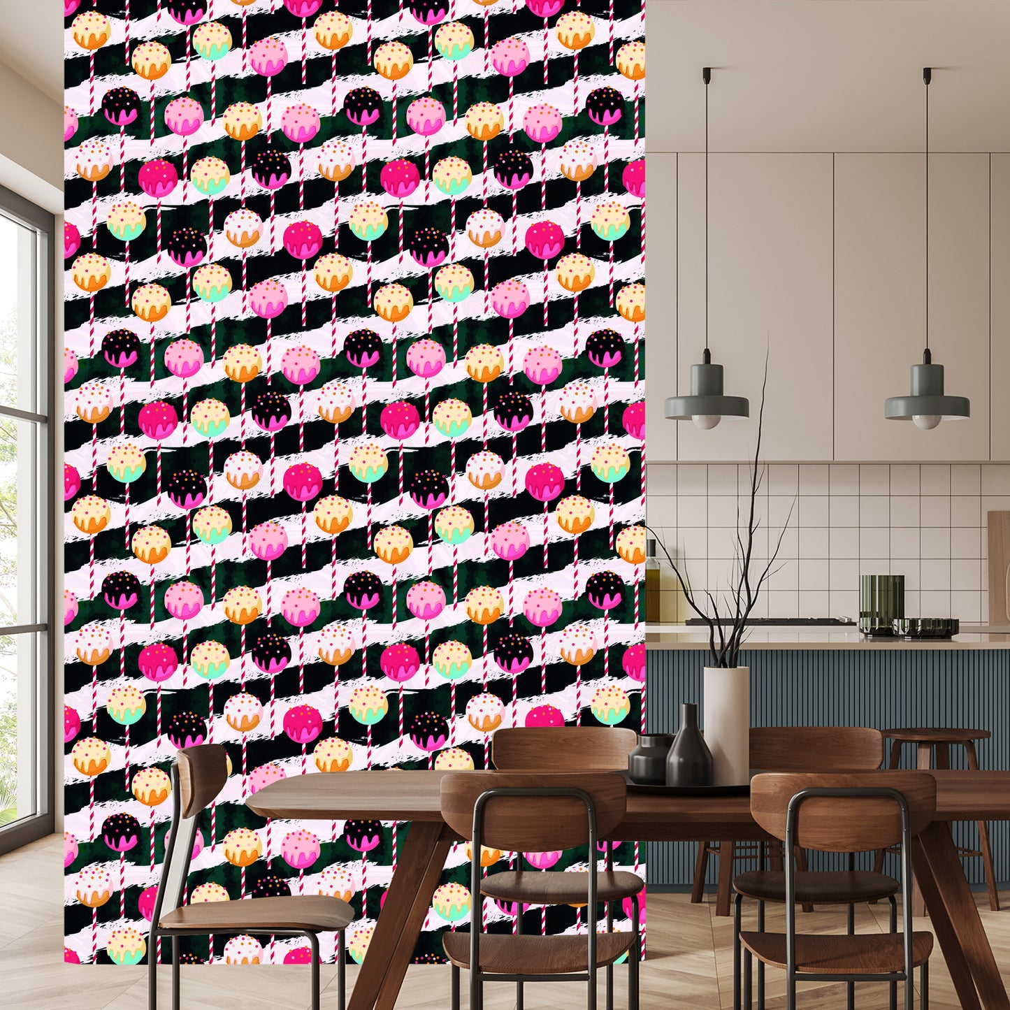 Wallpaper Colorful Lollipops On A Zigzag Background