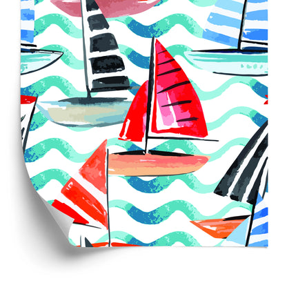 Wallpaper Sailboats Painted With Watercolor