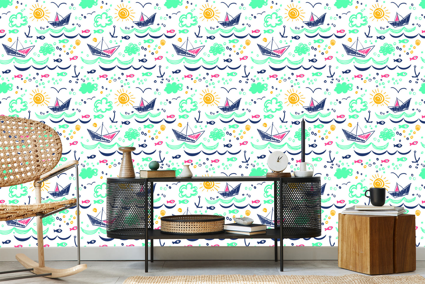 Wallpaper Colorful Drawn Boats