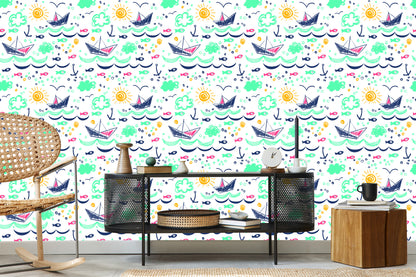 Wallpaper Colorful Drawn Boats