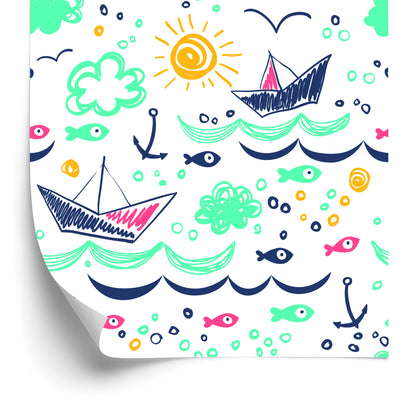 Wallpaper Colorful Drawn Boats