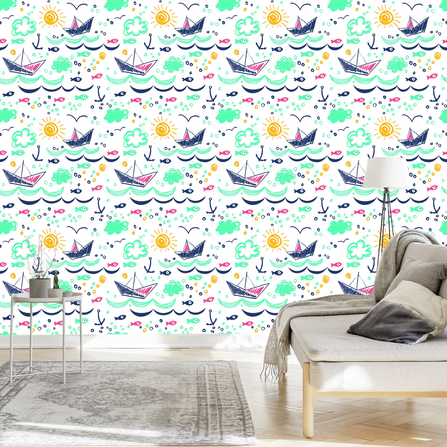 Wallpaper Colorful Drawn Boats