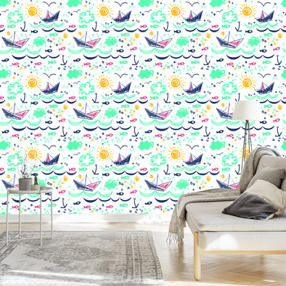 Wallpaper Colorful Drawn Boats