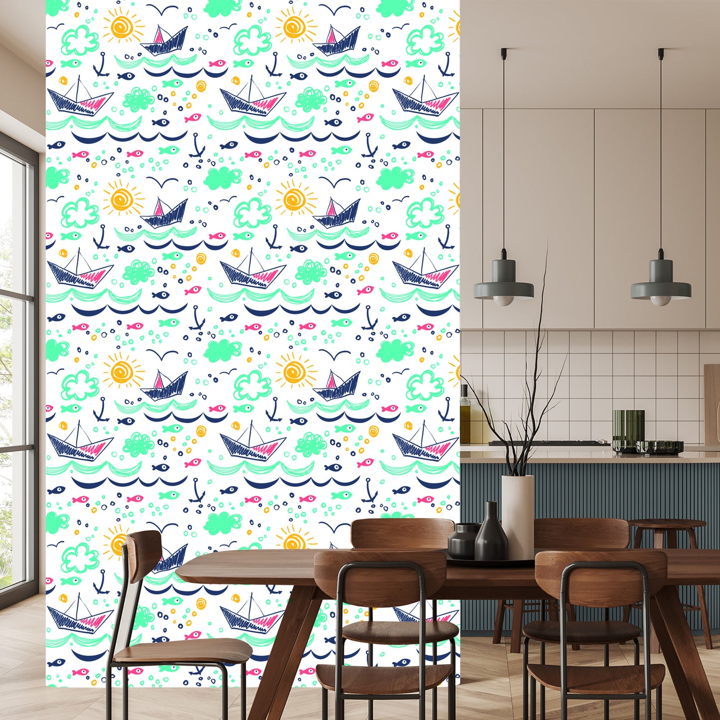 Wallpaper Colorful Drawn Boats