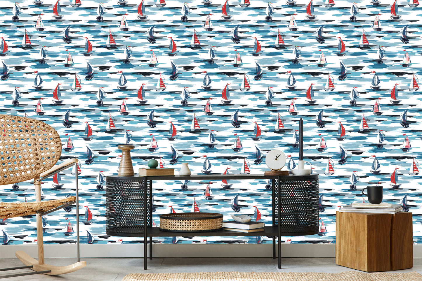 Wallpaper Painted Sailboats In The Sea