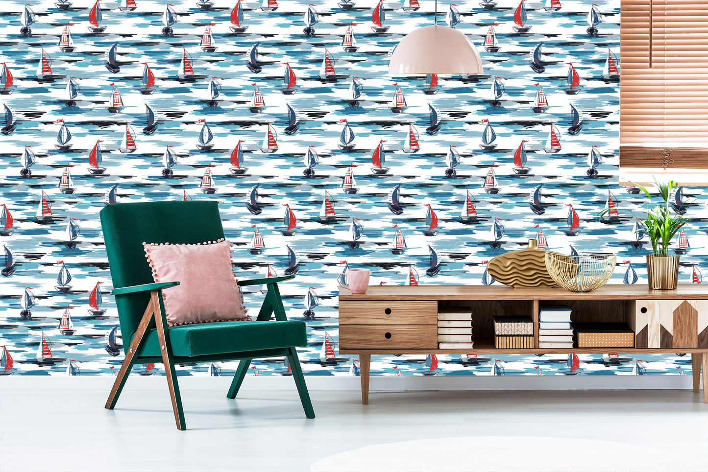 Wallpaper Painted Sailboats In The Sea