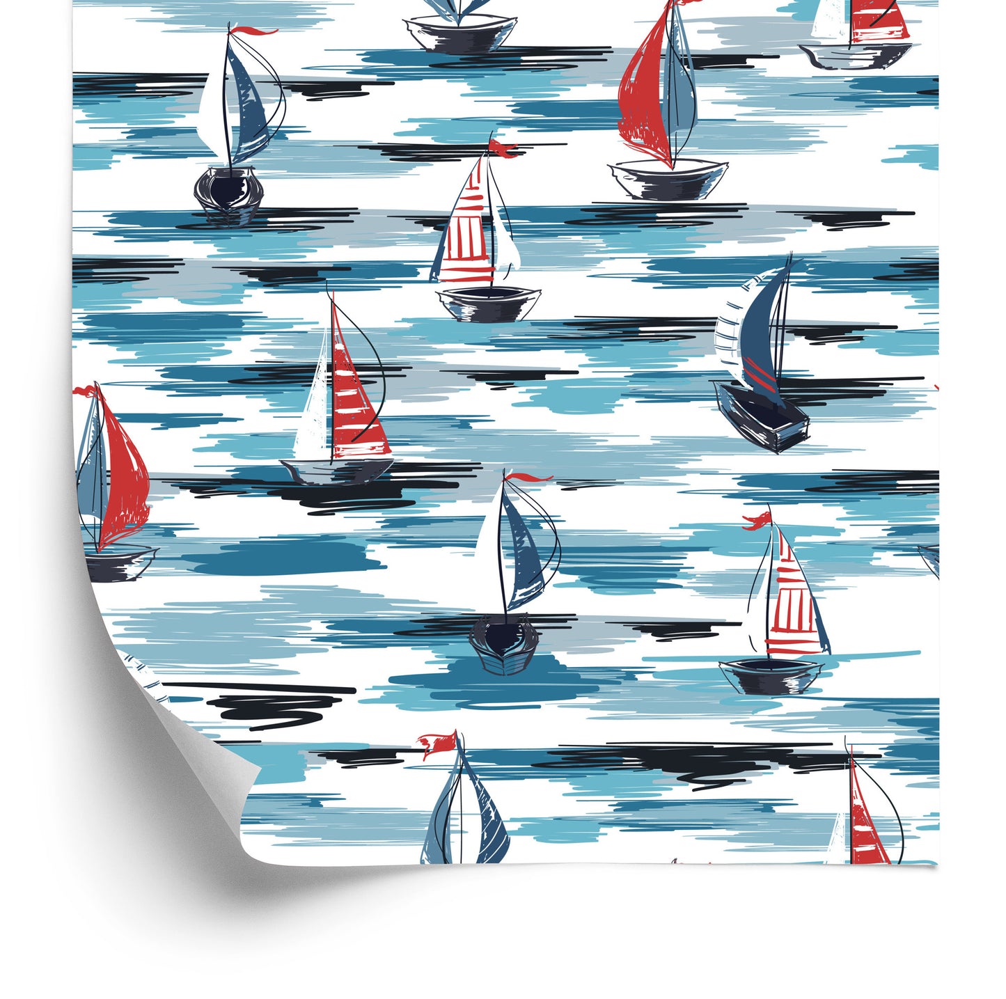 Wallpaper Painted Sailboats In The Sea
