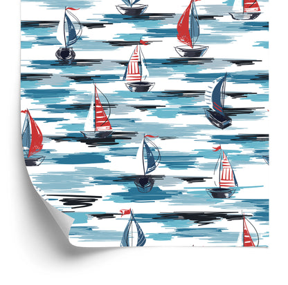 Wallpaper Painted Sailboats In The Sea
