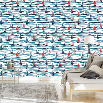 Wallpaper Painted Sailboats In The Sea