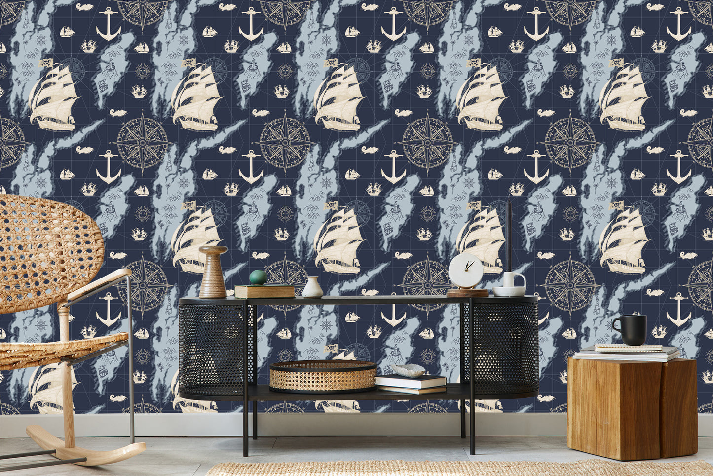 Wallpaper Ships On A Vintage Treasure Map