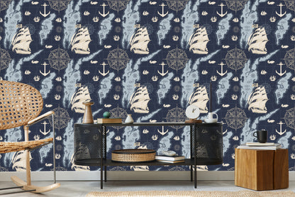 Wallpaper Ships On A Vintage Treasure Map