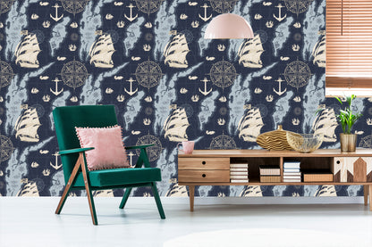 Wallpaper Ships On A Vintage Treasure Map