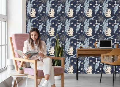 Wallpaper Ships On A Vintage Treasure Map