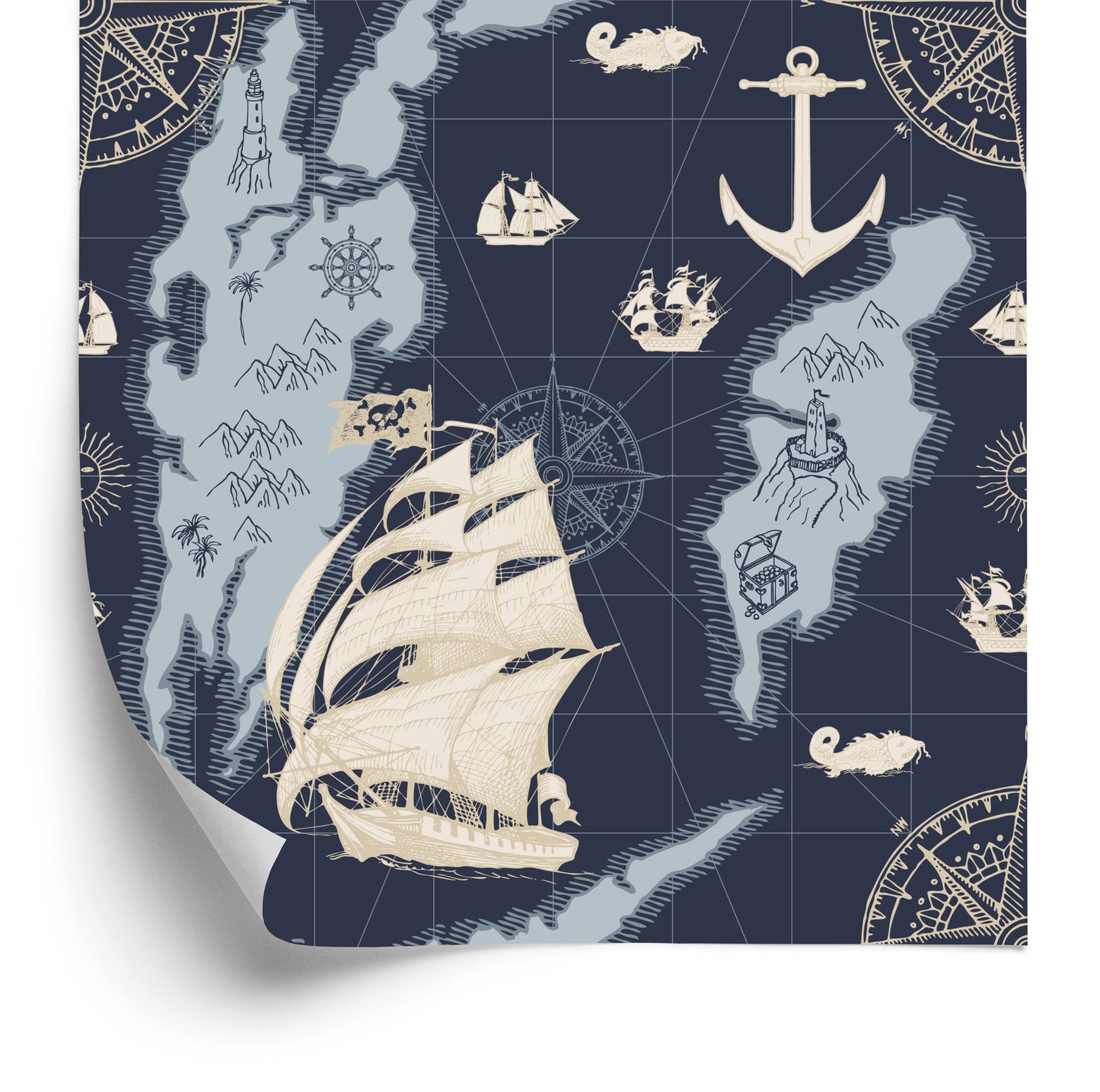 Wallpaper Ships On A Vintage Treasure Map