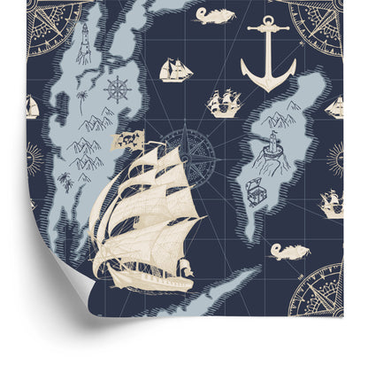 Wallpaper Ships On A Vintage Treasure Map