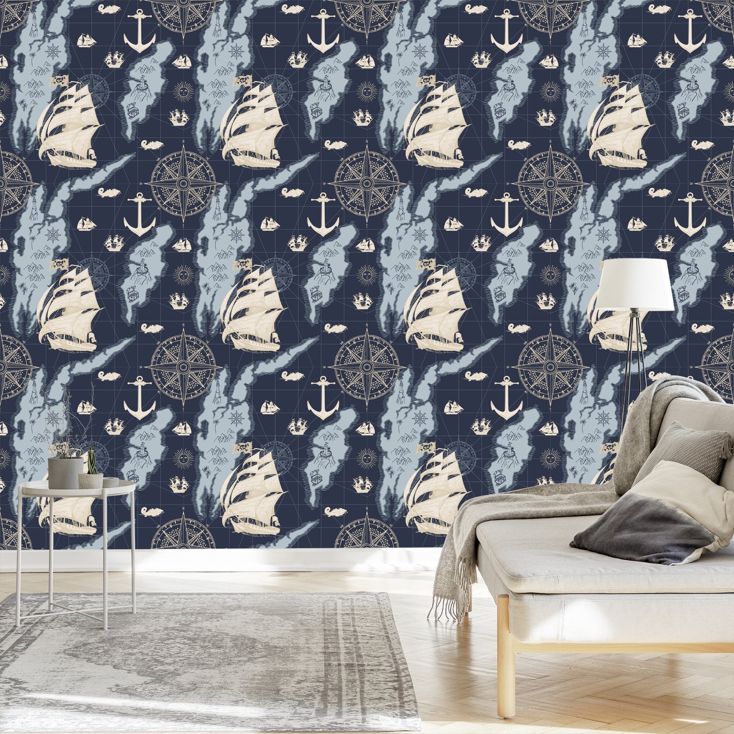 Wallpaper Ships On A Vintage Treasure Map