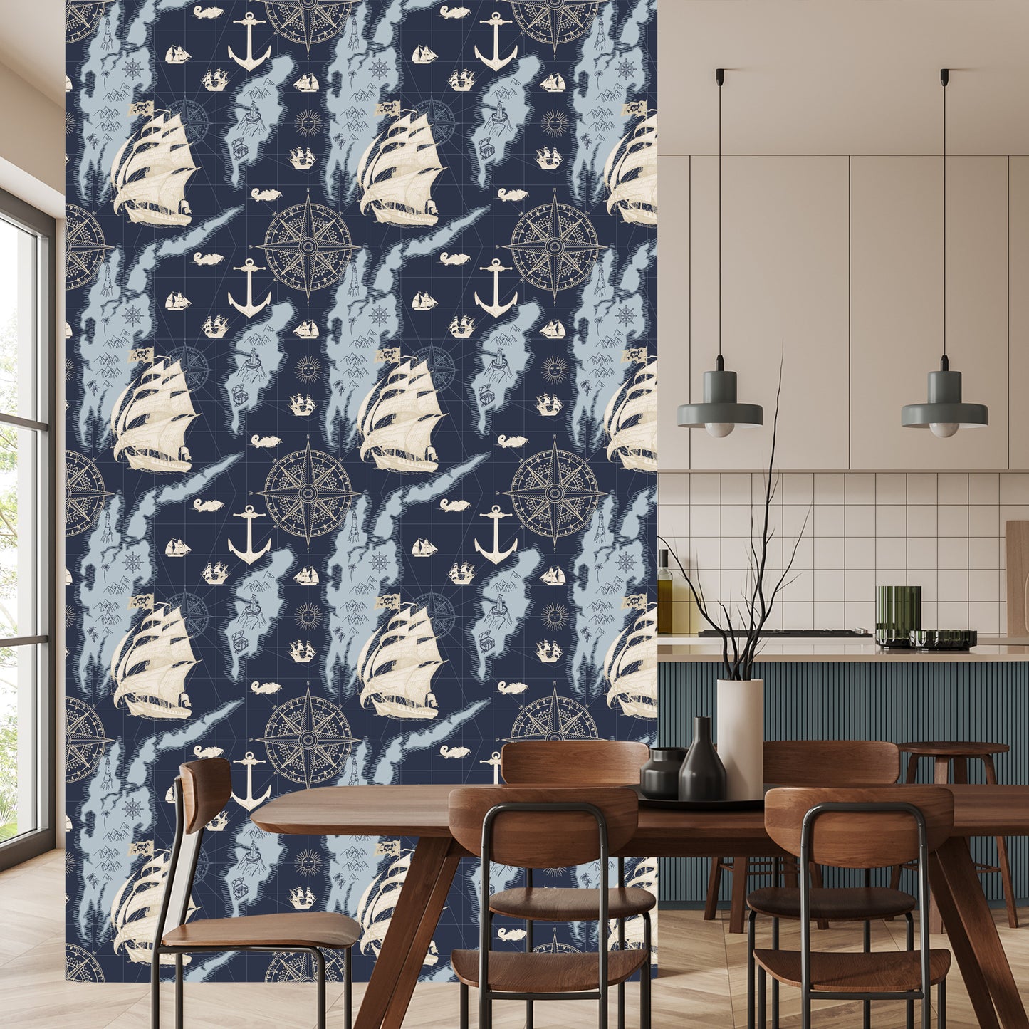 Wallpaper Ships On A Vintage Treasure Map