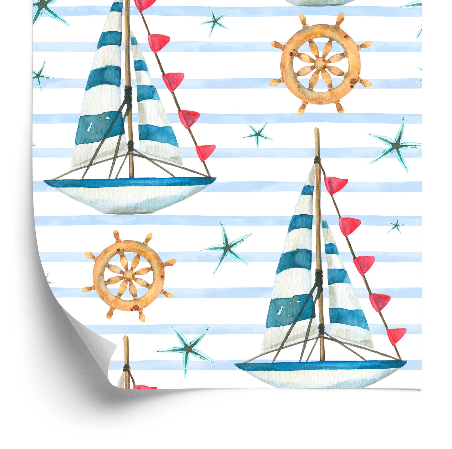 Wallpaper Sailboats On A Painted Stripes Background