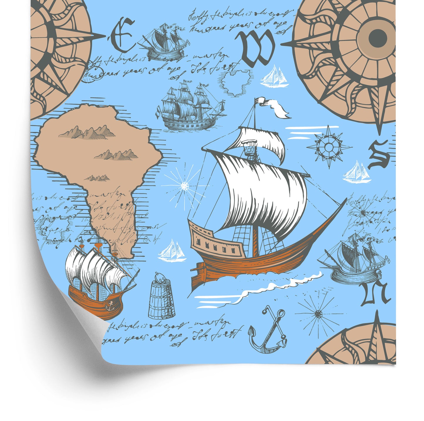 Wallpaper Sailing Ships On The Background Of The Old Map