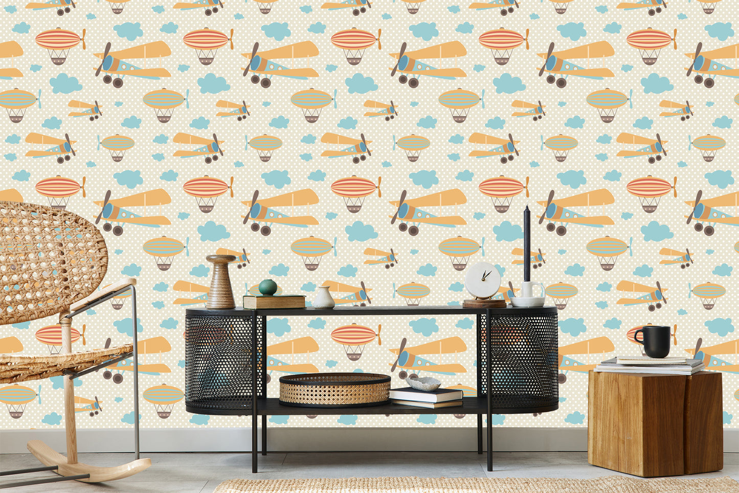 Wallpaper Colorful Cloud Airplanes For A Child's Room