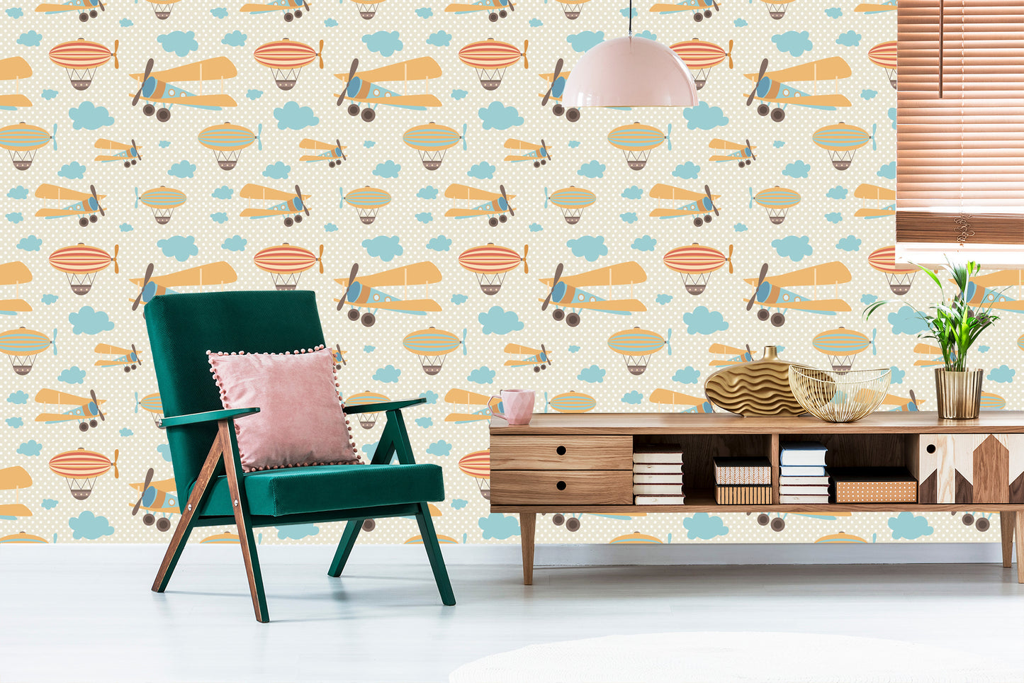 Wallpaper Colorful Cloud Airplanes For A Child's Room