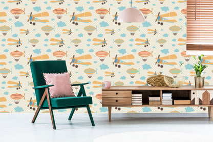Wallpaper Colorful Cloud Airplanes For A Child's Room
