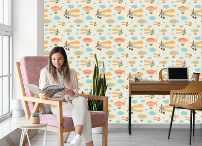 Wallpaper Colorful Cloud Airplanes For A Child's Room