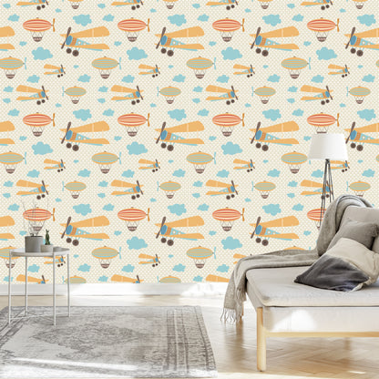 Wallpaper Colorful Cloud Airplanes For A Child's Room