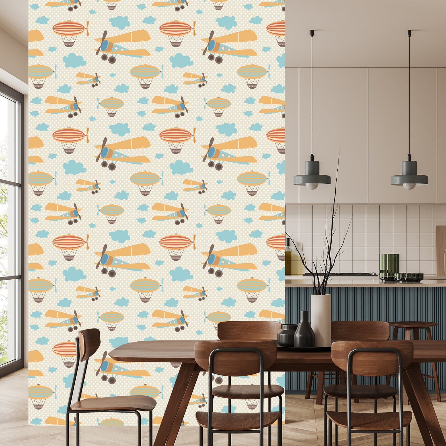 Wallpaper Colorful Cloud Airplanes For A Child's Room