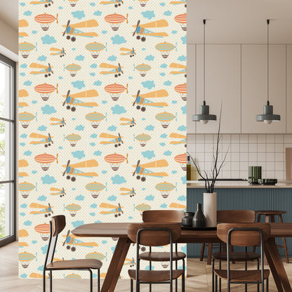 Wallpaper Colorful Cloud Airplanes For A Child's Room
