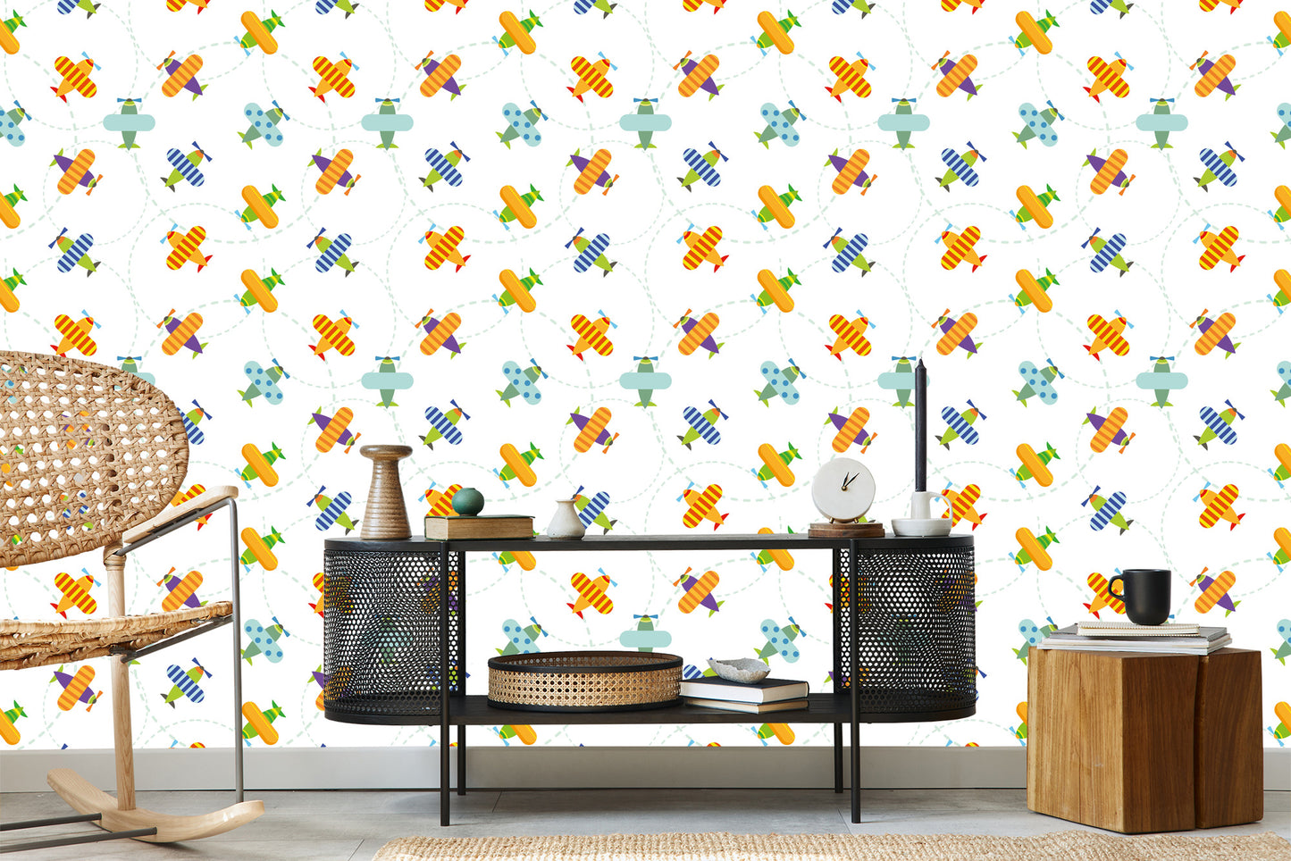 Wallpaper Airplanes In Colorful Sky Children's Room